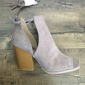Taupe Suede Peep-toe Booties